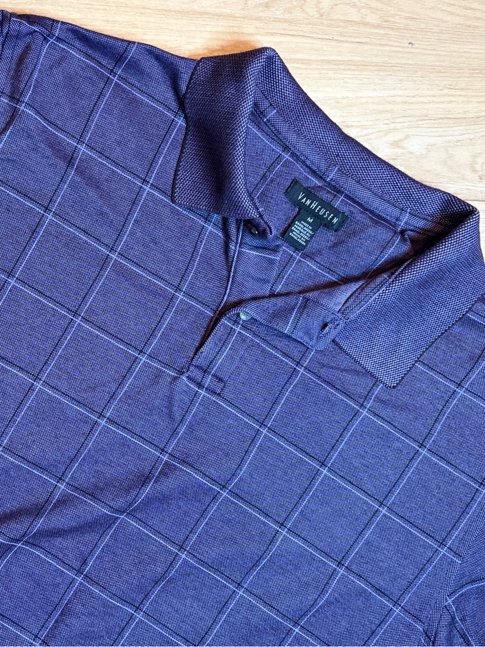 Van Heusen Purple Check Polo Shirt Medium Cotton Blend